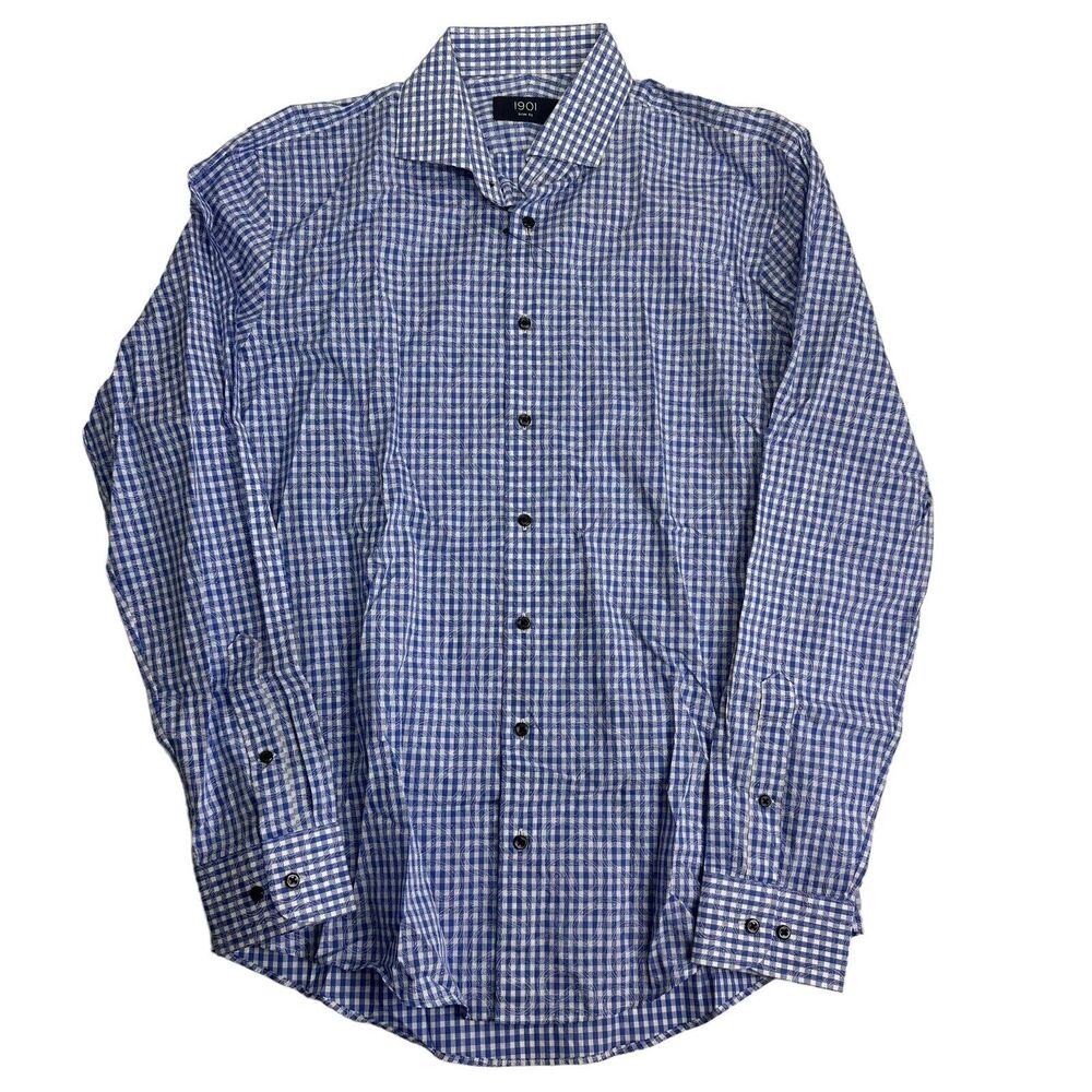 1901 nordstrom blue paisley plaid button up shirt size 15.5